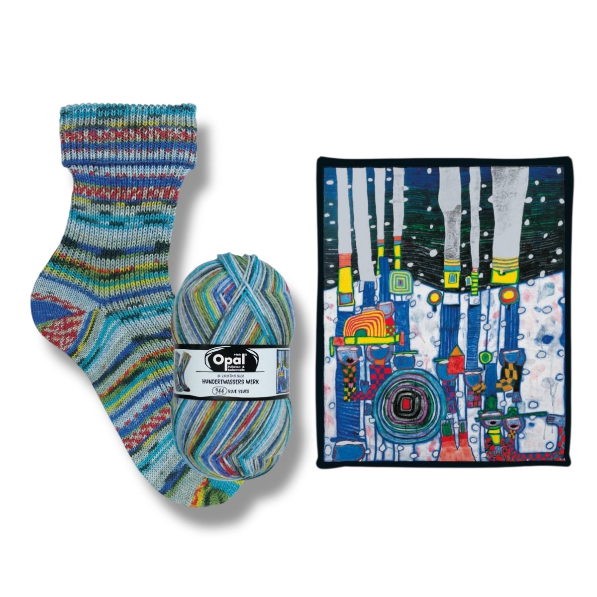 Opal SOCKENWOLLE NACH HUNDERTWASSER - BONIFAKTUR - 4050 Blue Blues - in Variation nach Hundertwasser - Werk 944 - Opal SOCKENWOLLE NACH HUNDERTWASSER
